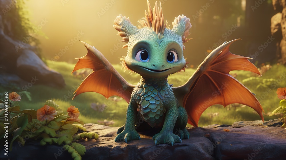 A Charming Cute Baby Dragon - Realistic Illustration

