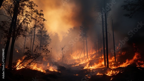 Intense Wildfire Consuming a Forest Landscape