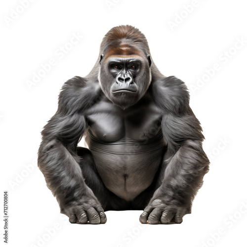 Majestic Gorilla isolated on transparent and white background. Generative ai