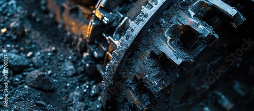 Coal mining drill head in closeup, used for harvesting in mines.