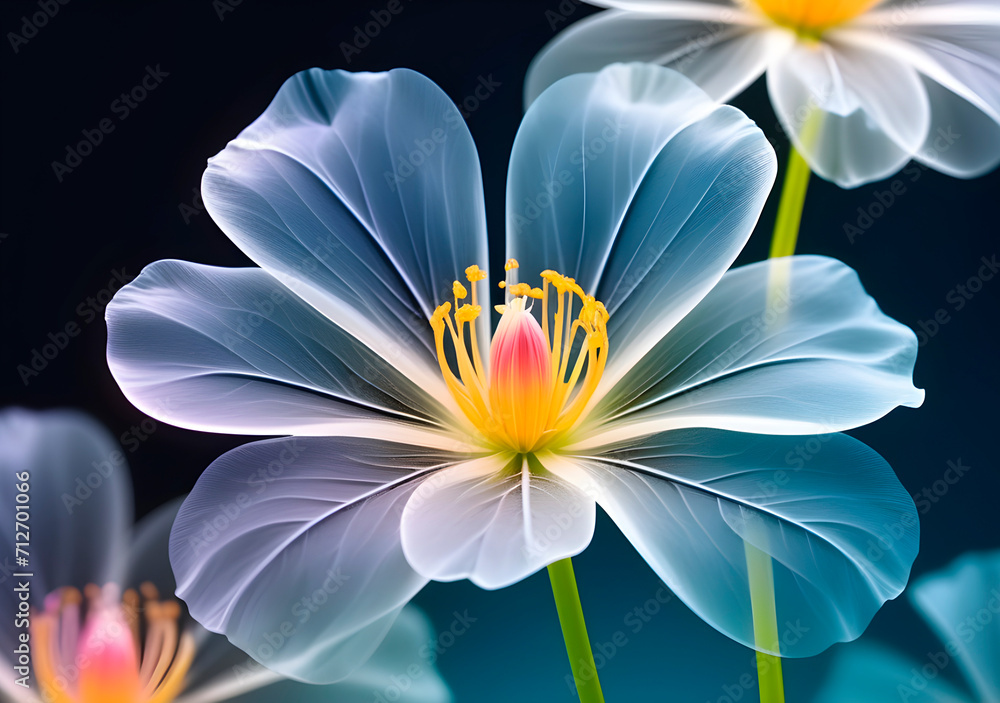 Art background with transparent x-ray flowers. Blooming flowers. Beautiful floral backdrop. Generative AI Art background with transparent x-ray flowers. Blooming flowers. Beautiful floral backdrop. Generative AI