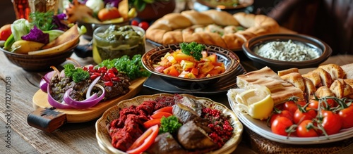 Turkish meze and appetizers served traditionally during dinner.