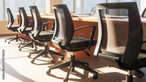 Comfortable office chairs near table in a modern office.