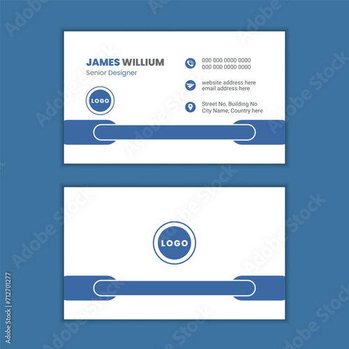 Double sided blue color minimalist business card design template with editable content.