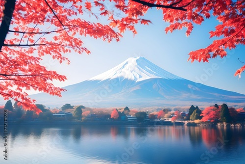 View of Mount Fuji  Japan when the cherry blossoms bloom