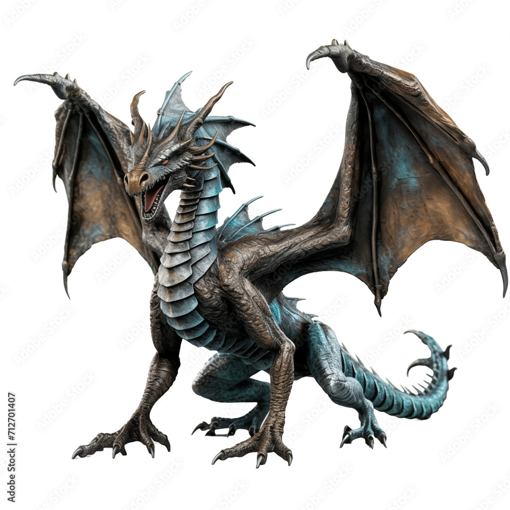 Black dragon statue isolated on transparent and white background. Generative ai Black dragon statue isolated on transparent and white background. Generative ai