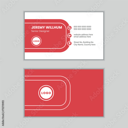 Creative red color minimalist double sided corporate business card design template.