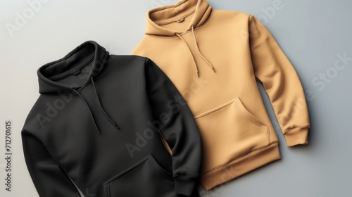 Template blank flat hoodie. Hoodie sweatshirt with long sleeve flatlay mockup for design and print. photo