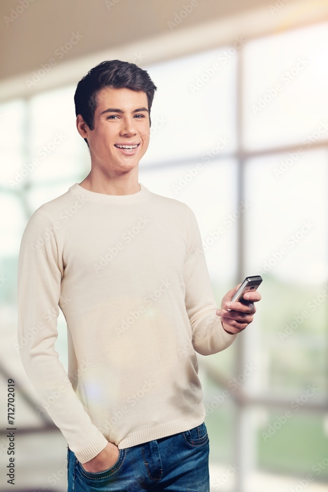 portrait of business man hold phone mobile at work portrait of business man hold phone mobile at work