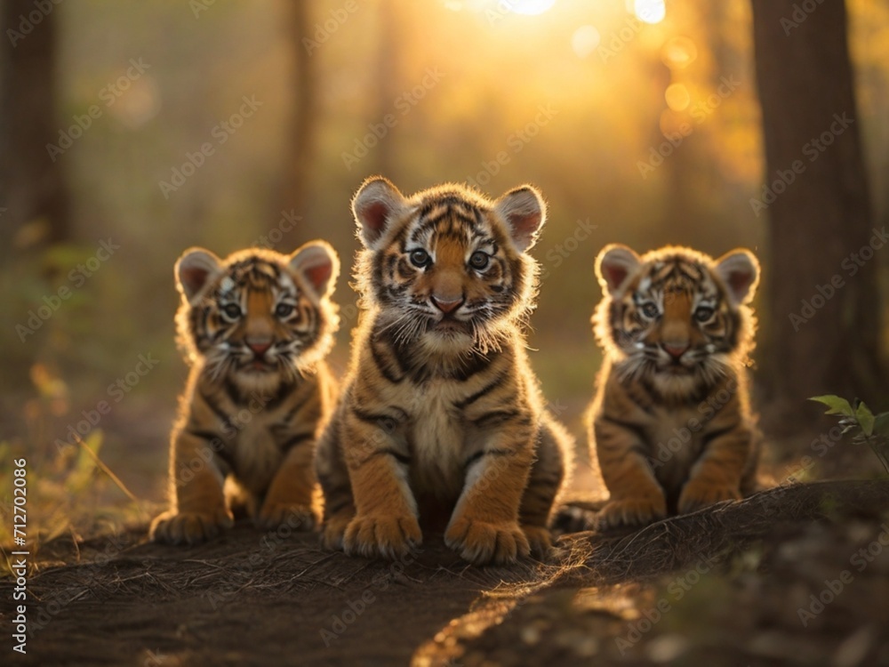 Obraz premium three little tiger cubs