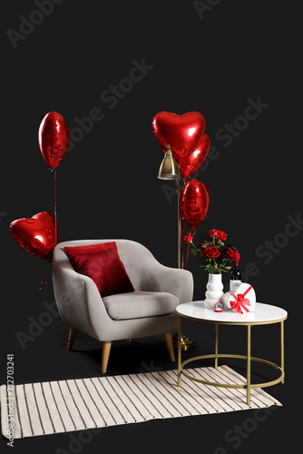 Armchair with table, lamp a...