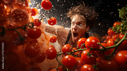 Men Captured in the Exhilaration of La Tomatina Frenzy