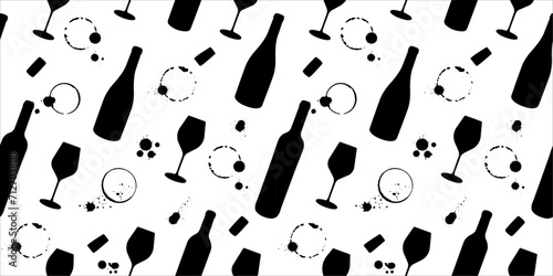 Seamless pattern of wine symbols. Background for textile, web backgrounds, banners and wine designs. Vector drawings