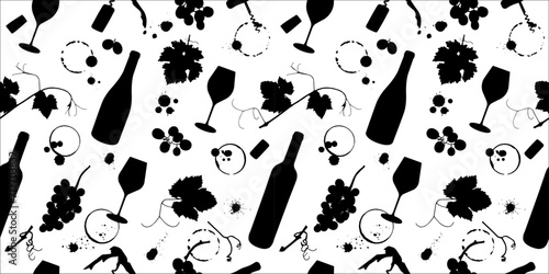 Seamless pattern of wine symbols. Background for textile, web backgrounds, banners and wine designs. Vector drawings