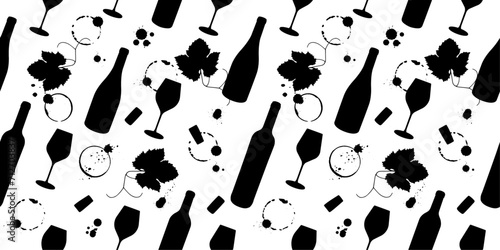 Seamless pattern of wine symbols. Background for textile, web backgrounds, banners and wine designs. Vector drawings