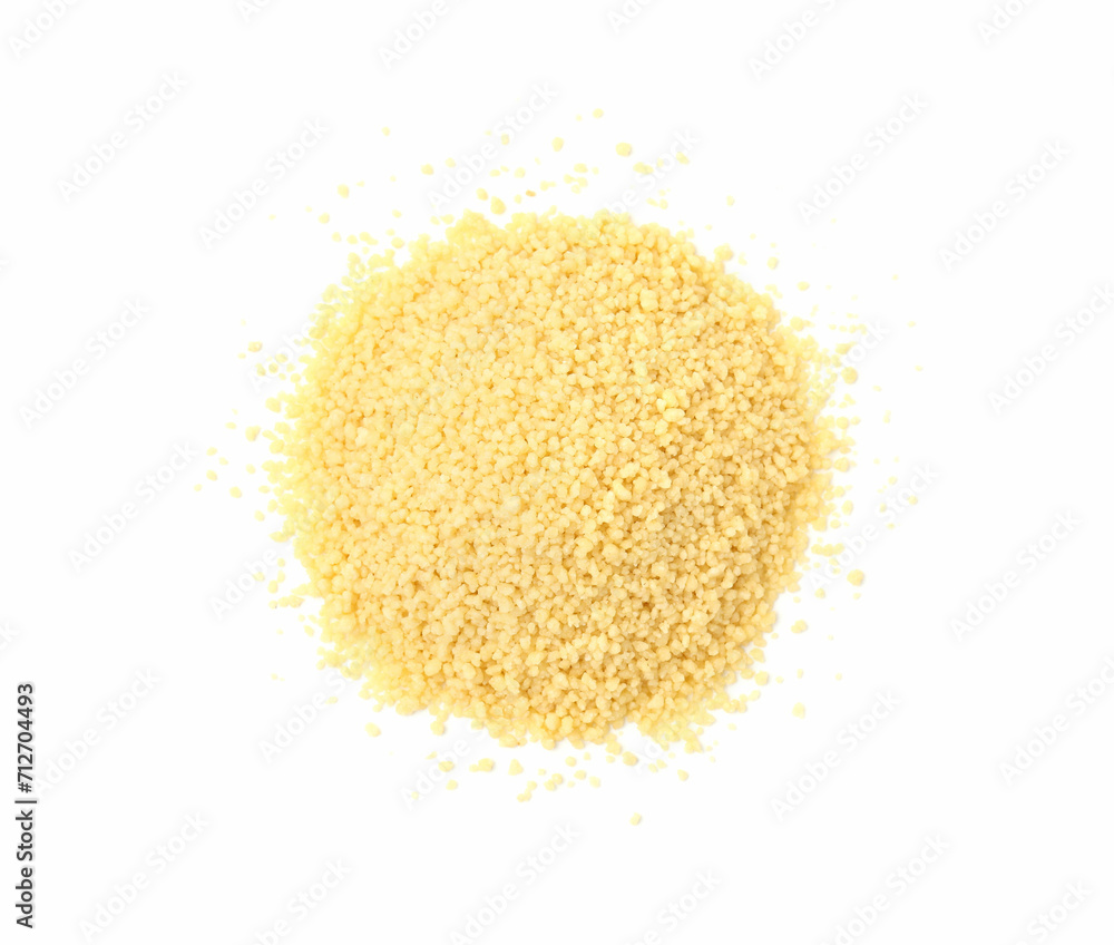 Pile of raw couscous isolated on white, top view Pile of raw couscous isolated on white, top view