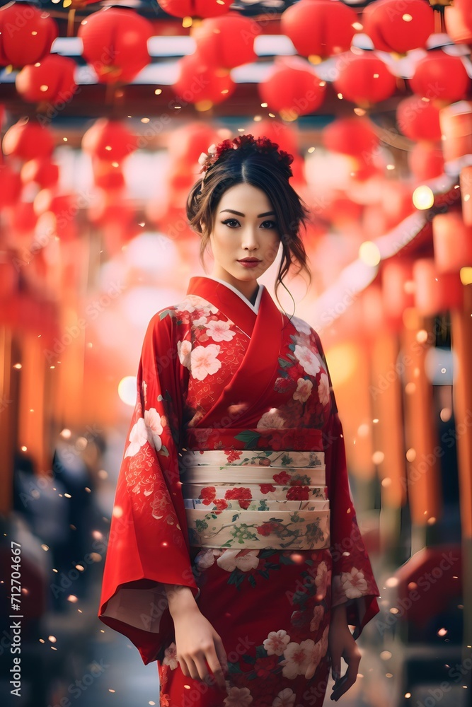 Geisha wearing traditional Japanese kimono at the town temple Geisha wearing traditional Japanese kimono at the town temple