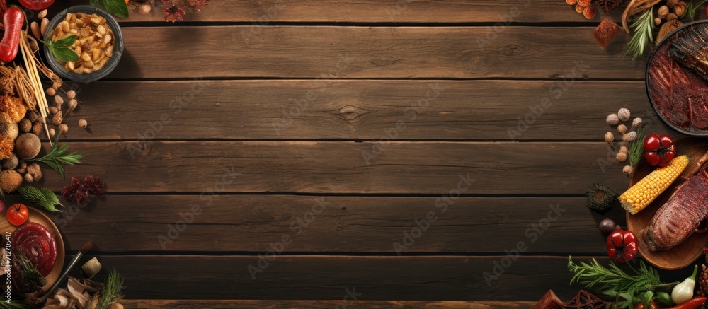 custom made wallpaper toronto digitalBBQ menu: Grilled meats, snacks, veggies on wood board. Banner for text.