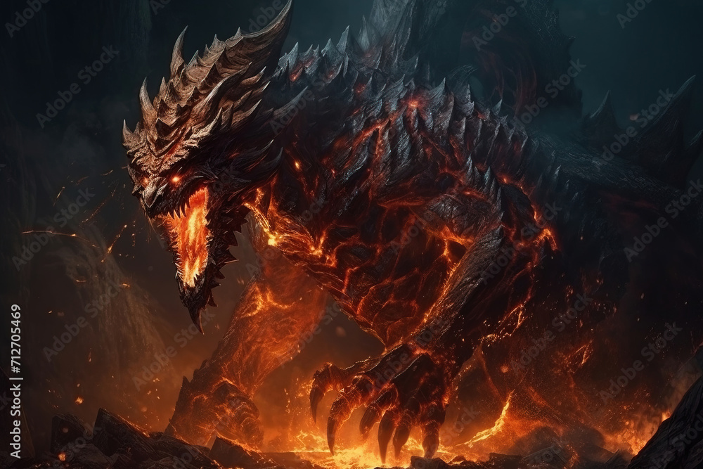 Naklejka premium fire dragon in the fireplace