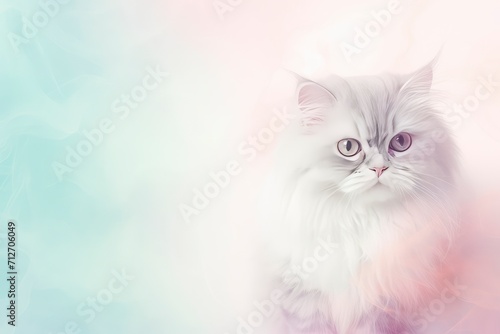 White Cat With Blue Eyes on Blurry Background - Clear and Simple Cat Photo, copy space