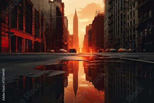 new york city street in sunset