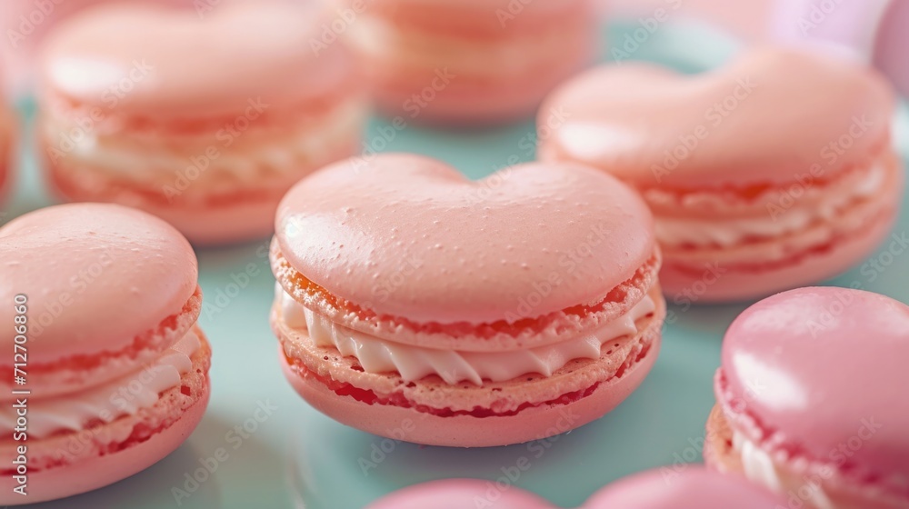 heart-shaped macarons with a glossy finish generative ai