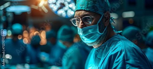 Surgeon wearing a mask during an operation