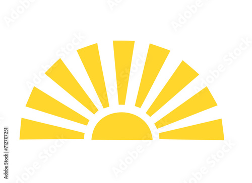 Simple yellow half sun handdrawn vector flat illustration with half-circle shape in middle, cute summer sunset, dawn image for logo, cards, decor, vacation concept, holiday, summertime kids design © Contes de fée 