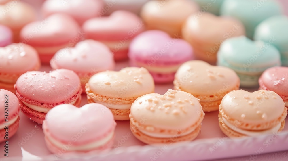Obraz premium heart-shaped macarons with a glossy finish generative ai