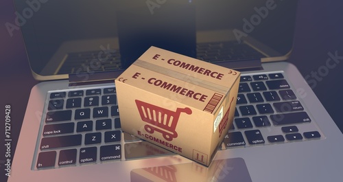 E-commerce, Social Media Concept, E-commerce Platforms. 3D Visual Design photo