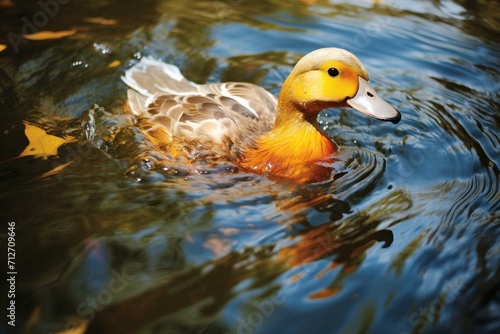 A vibrant duck swims gracefully in a river. Generative AI