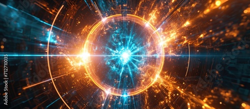 Radiation-emitting rays from high-energy particles. Concept of nuclear fusion. photo