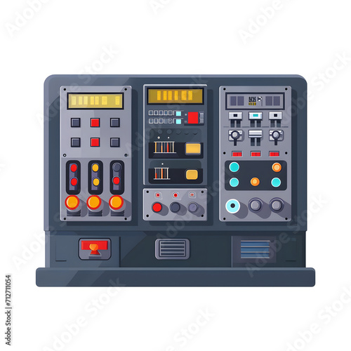 Industrial control panel with buttons isolated on white background, flat design, png 
