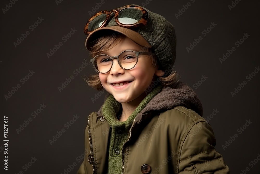 Portrait of a cute little boy in glasses and a pilot hat Portrait of a cute little boy in glasses and a pilot hat