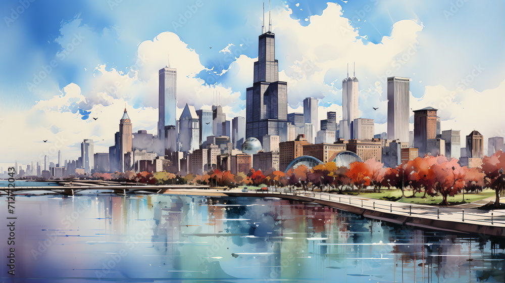Fototapeta premium a watercolor big city skyline