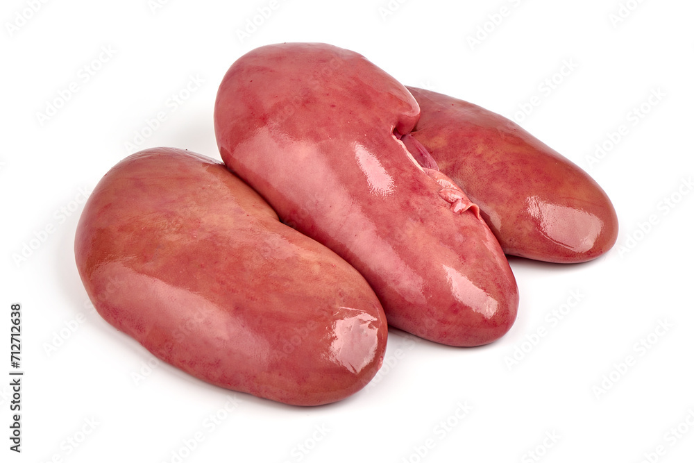 Raw pork kidneys, offals, isolated on white background. High resolution image. Raw pork kidneys, offals, isolated on white background. High resolution image.