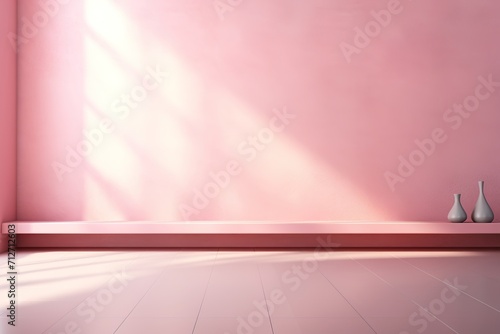 Pink room with vases on a shelf