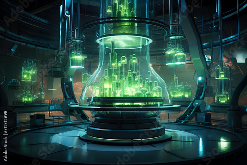 futuristic laboratory with glowing test tubes and advanced scientific equipment