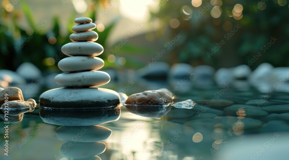 pebbles in a pond in evening, meditation meditation on natural background pebbles in a pond in evening, meditation meditation on natural background