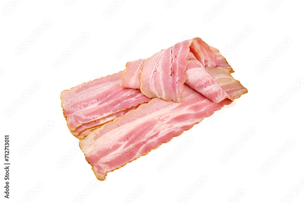 Smoked bacon. Streaky brisket slices, isolated on white background. Smoked bacon. Streaky brisket slices, isolated on white background.