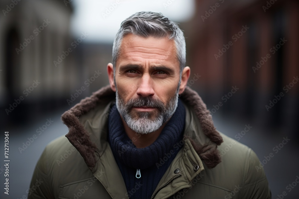 Portrait of a handsome middle-aged man with a gray beard. Portrait of a handsome middle-aged man with a gray beard.