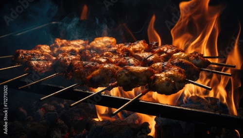 skewers being cooked over fire