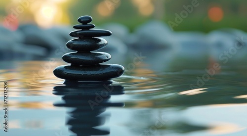 peace and relaxation concept with floating rocks