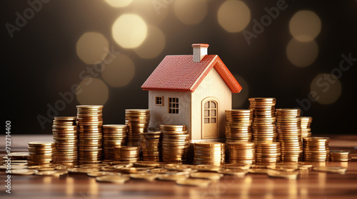 Saving money for home , Home insurance realistically photo concept , blur background , Generate AI