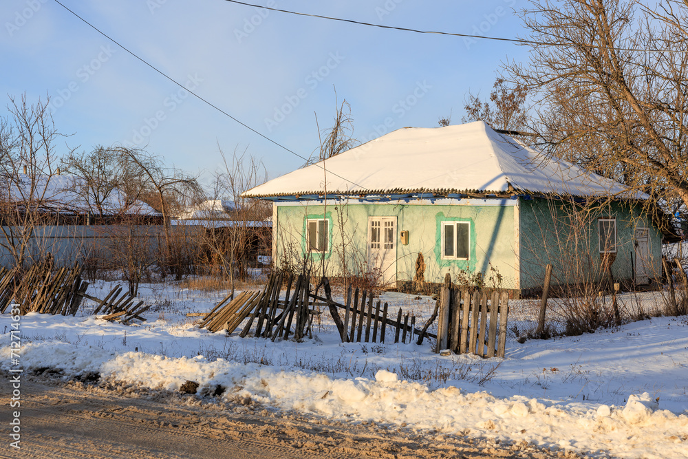 Abandoned house in the village. Background with selective focus and copy space