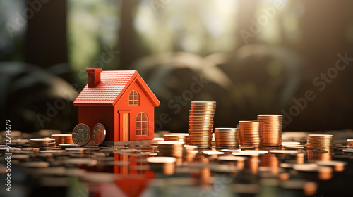 Saving money for home , Home insurance realistically photo concept , blur background , Generate AI