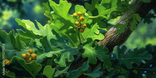 green branches, oak leaves