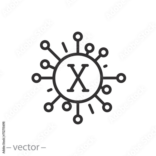 disease x icon, pandemic 2024, x virus germ, infection bacteria, thin line web symbol on white background - editable stroke vector illustration eps10