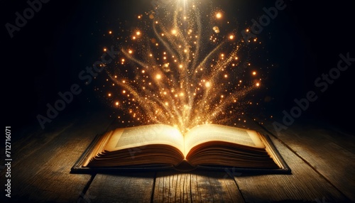 Illuminated Pages of an Enchanted Book Emanating Magical Sparkles of Knowledge Generated image