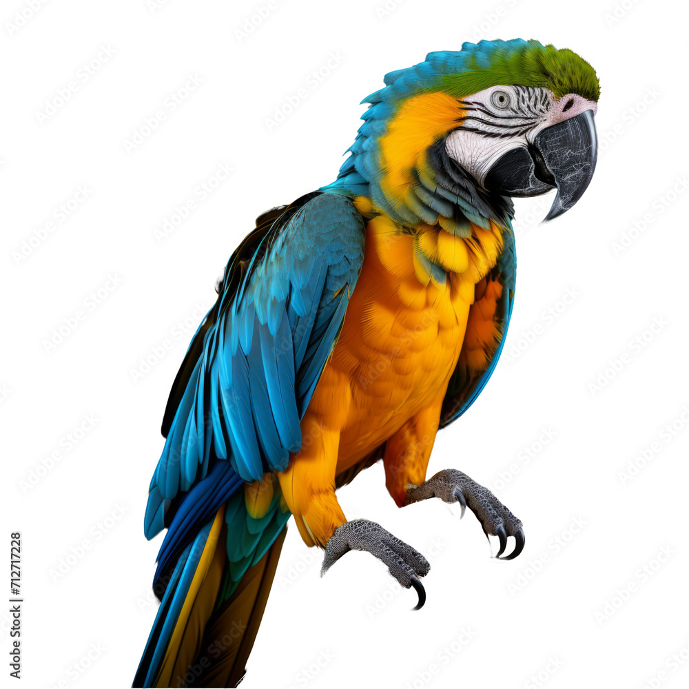 Vibrant Blue and Yellow Macaw Parrot - Full Body Isolated Illustration on Transparent Background